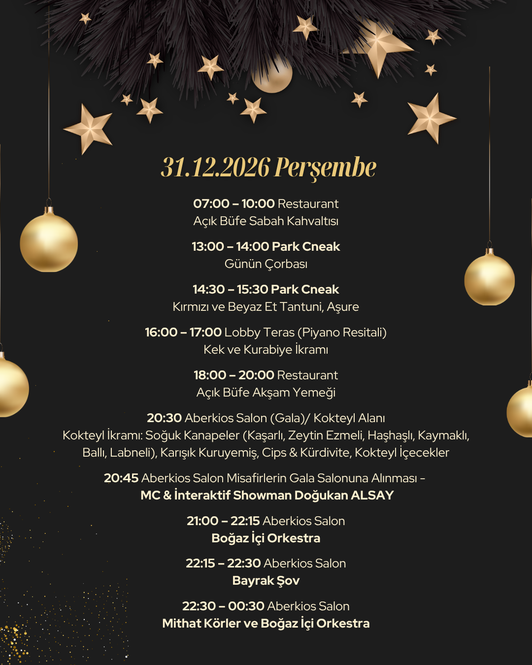 2027 YILBAŞI DÖNEMİ YİYECEK-İÇECEK SUNUM PROGRAMI