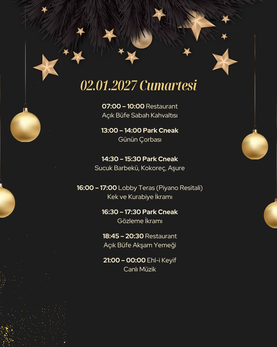 2027 YILBAŞI DÖNEMİ YİYECEK-İÇECEK SUNUM PROGRAMI