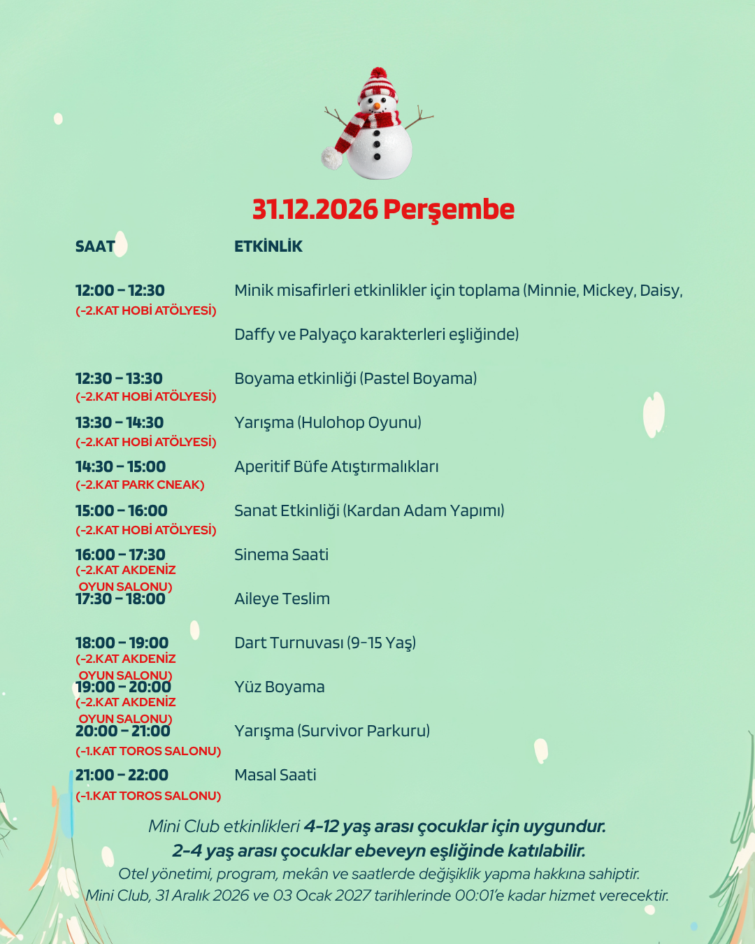 2027 YILBAŞI DÖNEMİ MİNİ CLUB ETKİNLİKLERİ